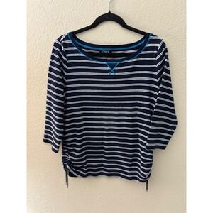 Chaps Active Womens XL Navy Blue White Striped  Cinch Side Cotton Top
A986